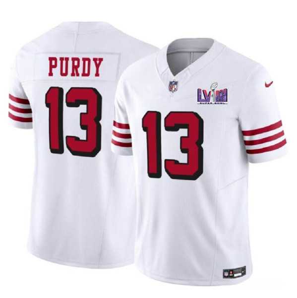 Men & Women & Youth San Francisco 49ers #13 Brock Purdy New White 2024 F.U.S.E. Super Bowl LVIII Patch Vapor Untouchable Limited Jersey